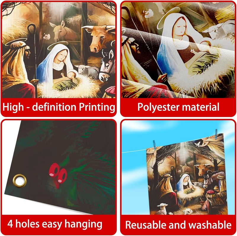 Zeptrix Christmas Door Cover Decorations,Jesus Nativity Scene Christmas Fabric Door Decoration Porch Sign Holy Night Outdoor Religious Front Door Banner Winter Holiday New Year Xmas Office Home Party Supplies - Image 3